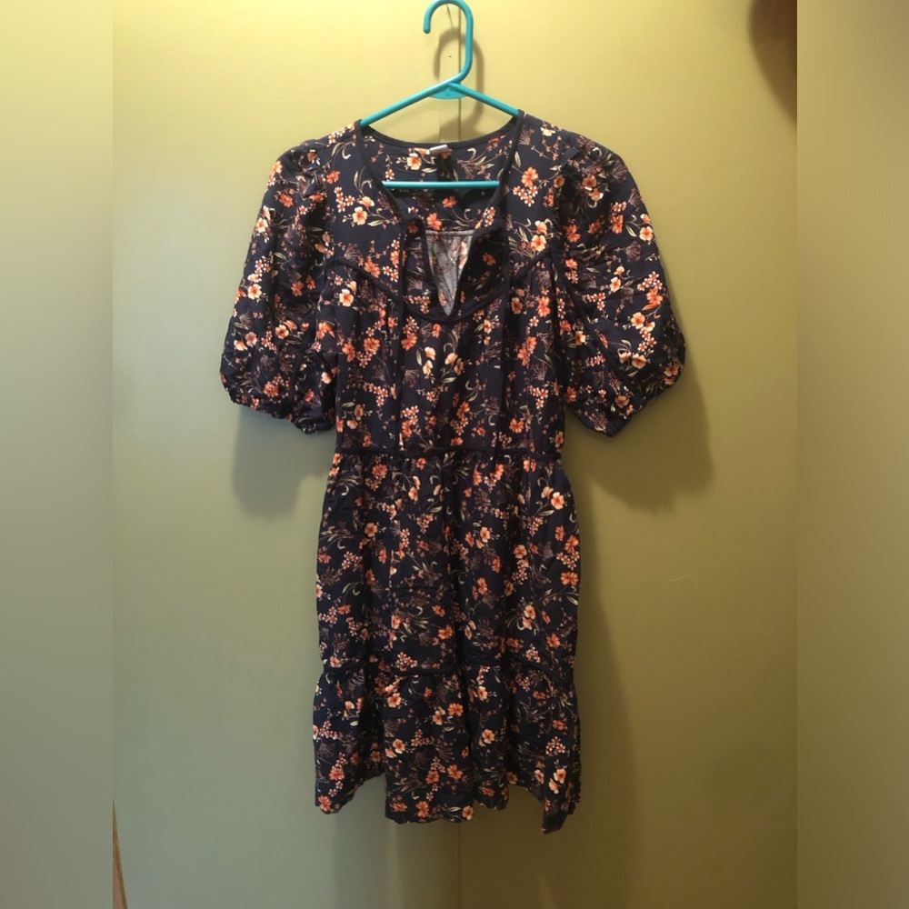 Old Navy Navy Floral Puff Sleeve Midi Dress